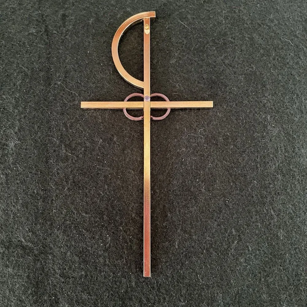 Brass Cross w/ Interlocking Wedding Rings For Christian Marriage Wall Art 8